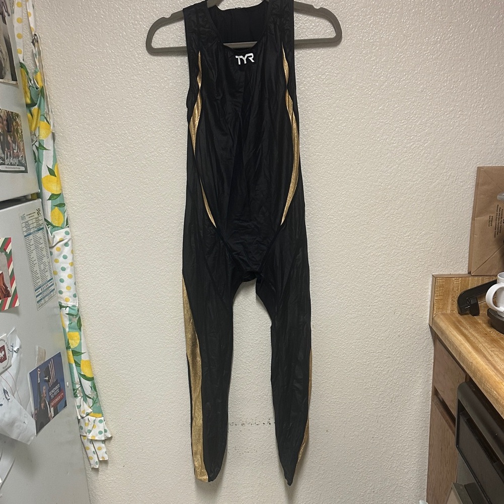 NWOT TYR Tracer Long John Racing Suit in Black and Gold Size 34 (Back Zip)